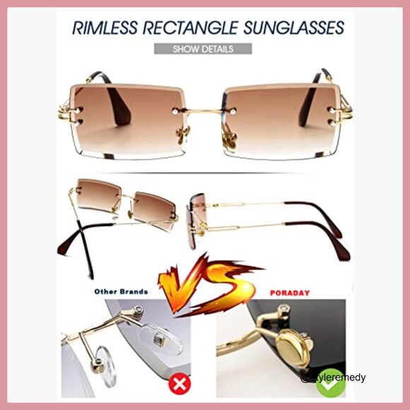 Vintage Rimless Rectangle Sunglasses with UV400 Protection - Picture 6 of 7